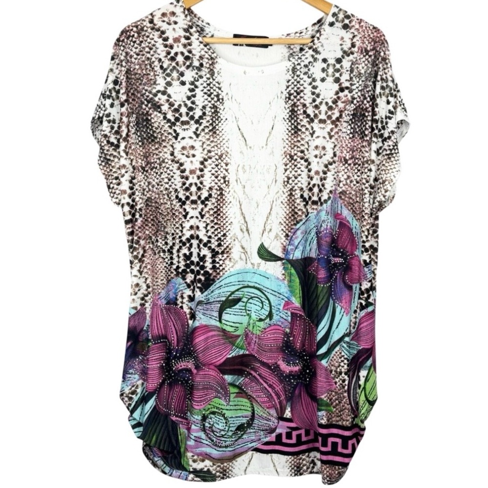 Model France Purple Animal Snake Print Jungle Floral Rhinestone Sleeveless Top